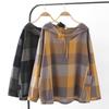 Spring  Women's T-shirt Loose Plaid Drawstring Long-sleeved Hooded Pullover