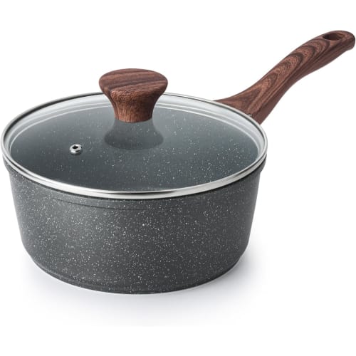 SENSARTE 18cm Saucepan, IH/Gas Compatible, Single-Person Cooker, Ramen Pot, Saucepan, Milk Pan, Non-Stick, Marble Coat, Toxic-Free, Easy To Clean, Hig