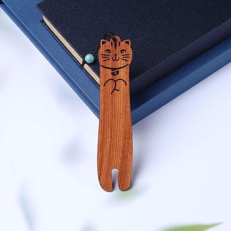 Retro Solid Wood Cat Bookmark Gift Box - Exquisite Literary Cartoon Design