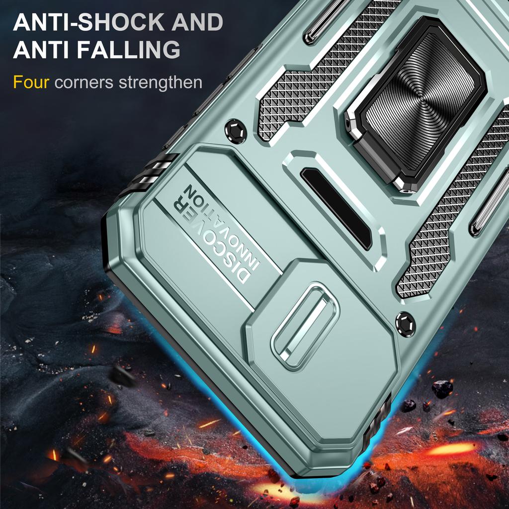 For iPhone 16e Case Kickstand Slide Lens Lid PC+TPU Drop