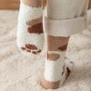 5 Pairs Women Socks Thick Coral Fleece Cartoon Cat Paw Shape Color Matching Mid Tube Elastic Anti-slip Warm Daily Home Wear Socks