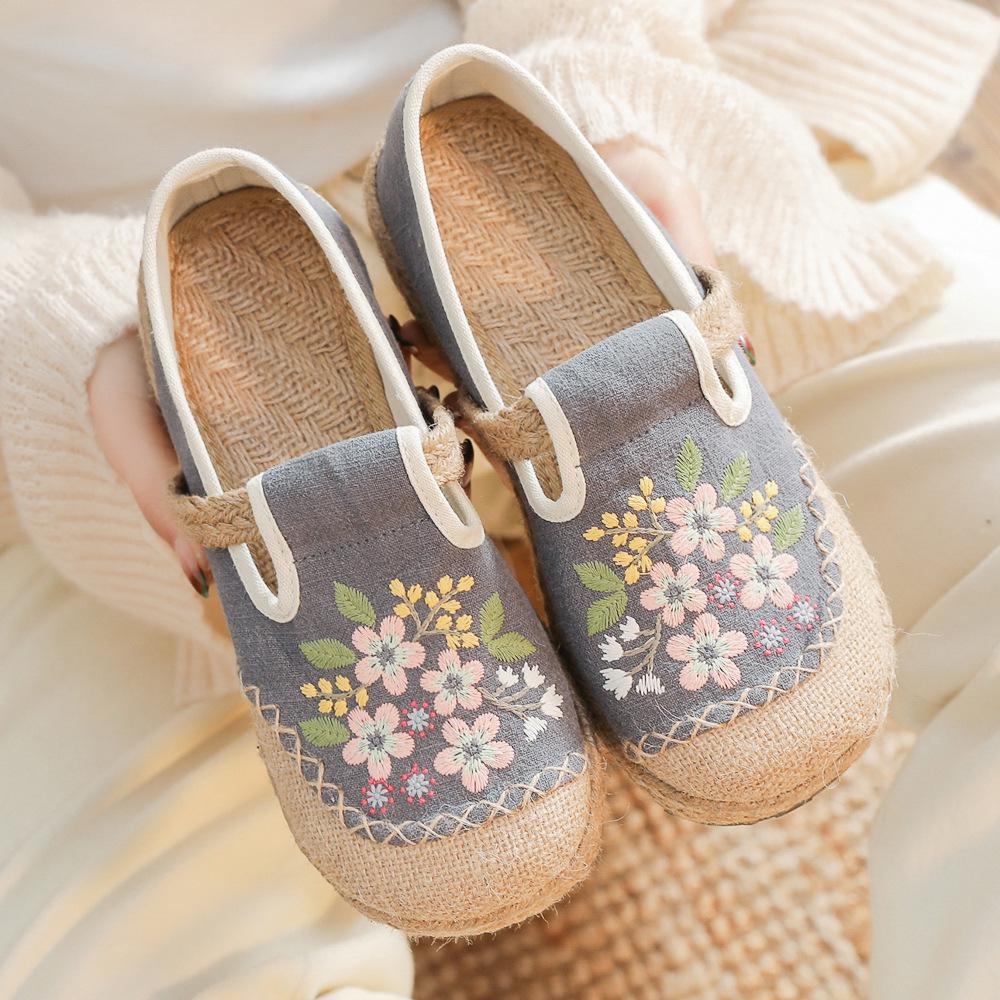 Женская обувь на плоской подошве с вышивкой, повседневная хлопково-льняная лаконичная удобная женская обувь ручной работы с круглым носком и цветочным принтом