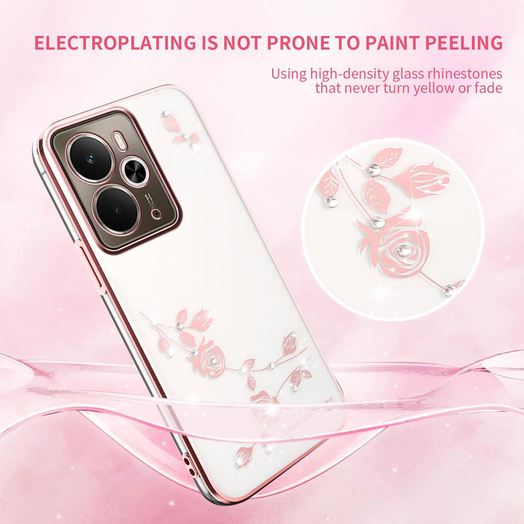 KADEM Чехол для Realme 14T 5G/14 5G с цветочным декором из страз, гальваническое TPU покрытие для телефона