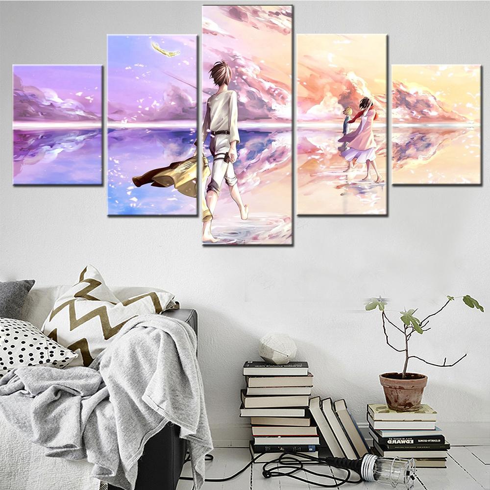 Картина 5 шт. Япония Аниме Атака Титанов Плакаты Модульный Холст Современное Настенное Искусство Hd Печать Гостиная Украшения Картины
