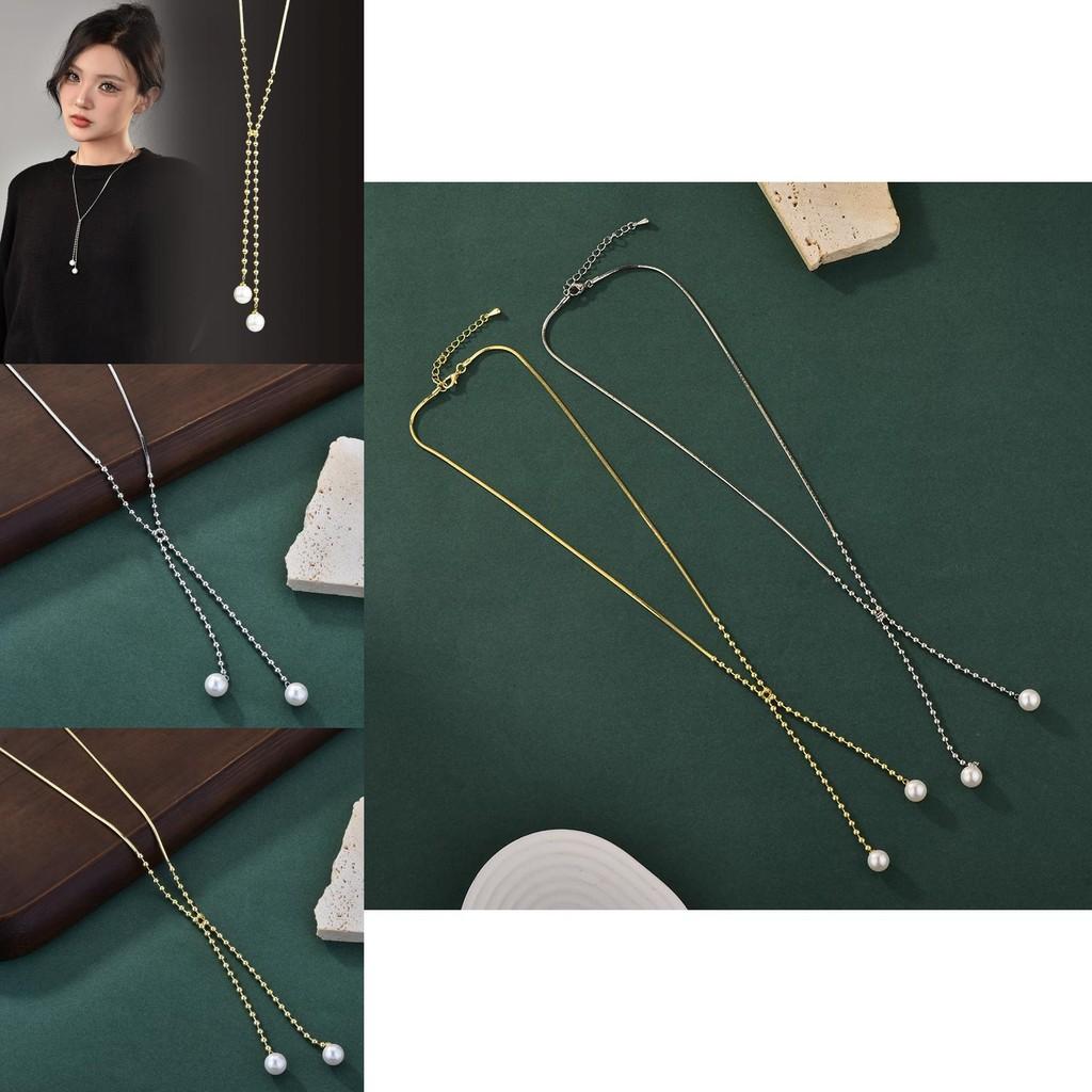 Elegant Geometric Pearl Pendant Titanium Steel Necklace For Women With Gold Plating Stylish Design For Fall 2024 Fashion Trends