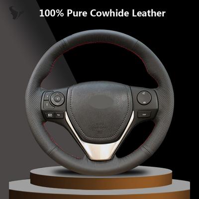 Черный чехол на руль из натуральной кожи для Toyota RAV4 2013-2018 Toyota Corolla 2014-2017 Auris 2013 2014 2015 2016