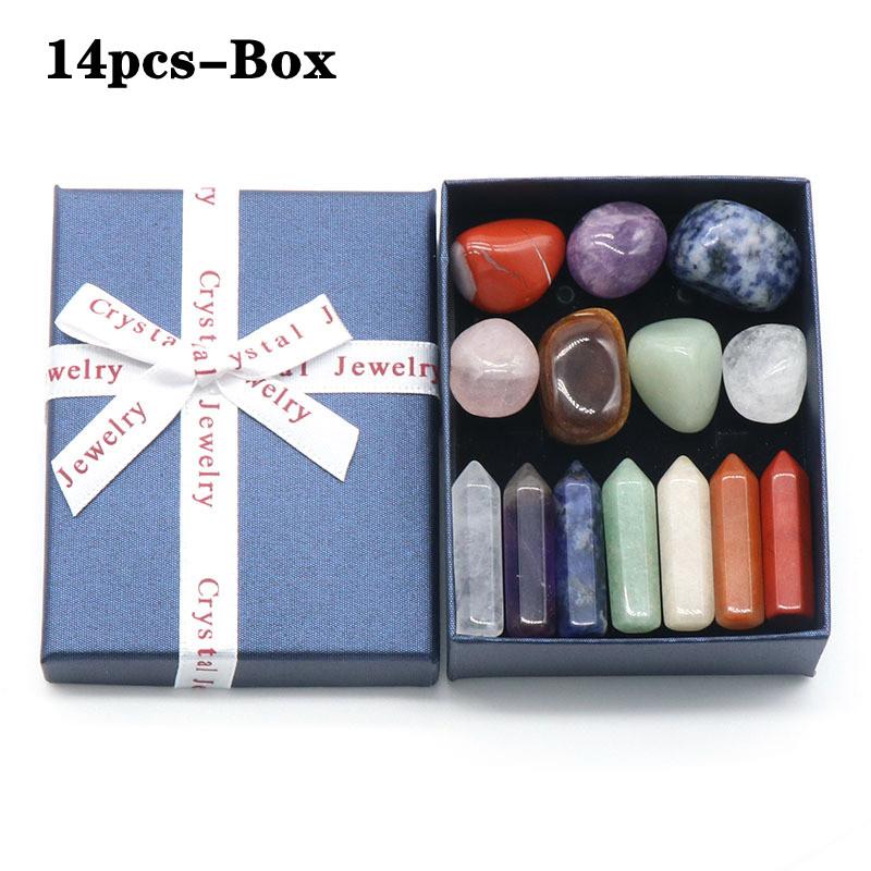14PCS Natural Stone Set 7 Chakra Reiki Healing Stone Quartz Mineral Ornament Healing Gemstone Home Decoration Craft Stones Gifts