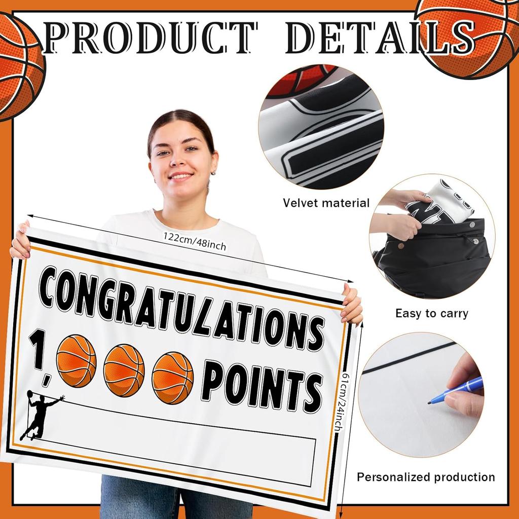 Basketball 1, 000 Points Banner Personalized 1000 Points Memorial Banner Sign 2ft x 4ft Celebrate Party Supply Great Decoration for Award Banquet