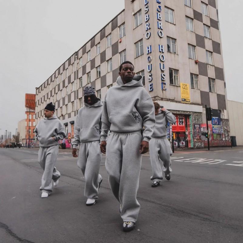 Unisex Oversized Hooded Sweatshirt Jogger Pants Set Geometric Print Streetwear Casual Long Sleeve Pullover