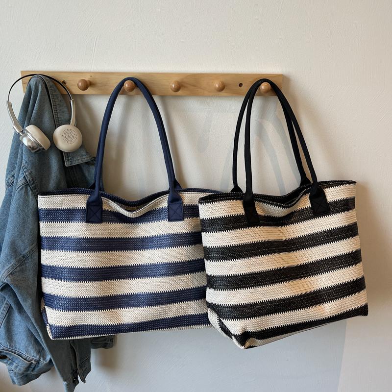 Сумка через плечо Полосатая Контрастная Плетеная Сумка Большая Вместимость Соломенная Сумка-Тоут