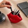 Bedroom Dressing Table Ornament Lip Shaped Storage Holder, 3D Printed Red Sculpture Vase, Artistic Shape Desk Organizer Desktop for Makeup Brushes