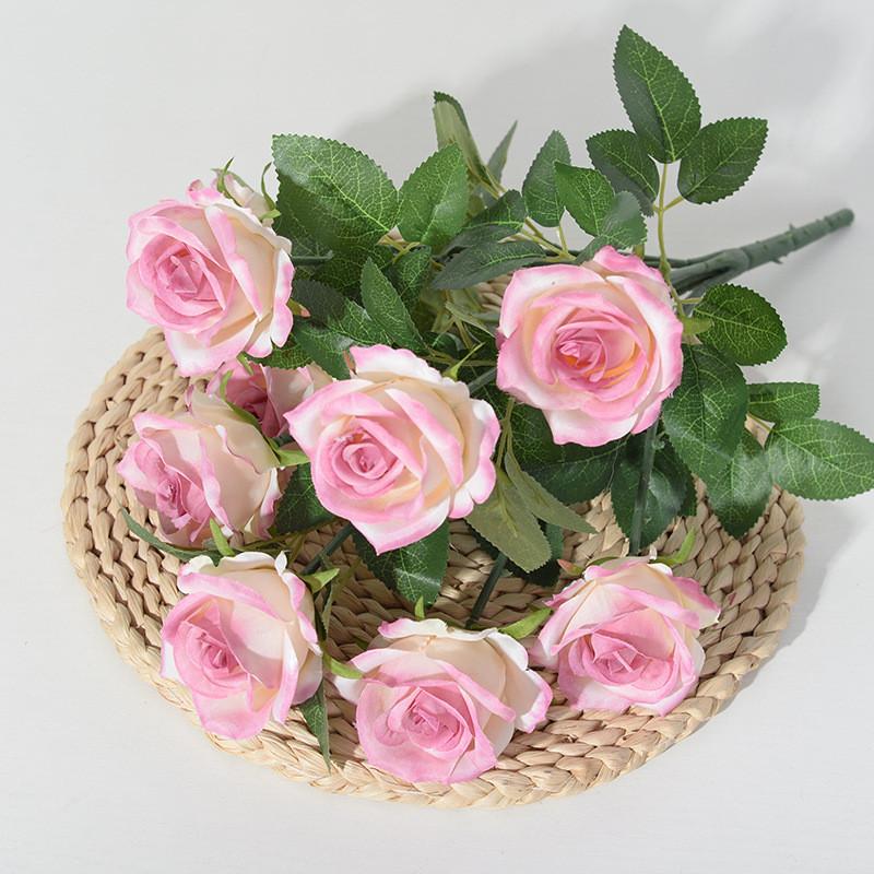 Artificial Ninehead Rose Bouquet Wedding Decor Silk Flowers For Home And Event Use