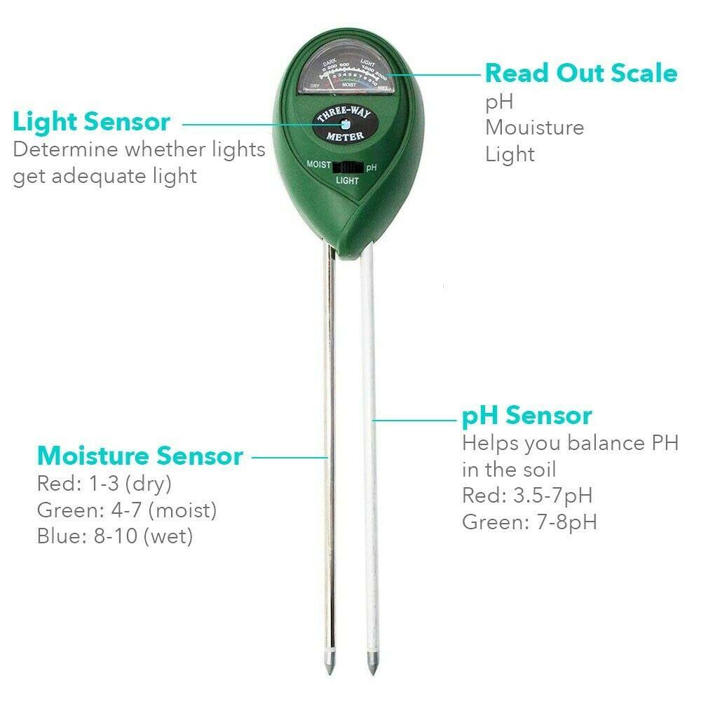 3 in1 тестер PH почвы, измеритель влажности, света, воды, комплект для садового растения, цветка