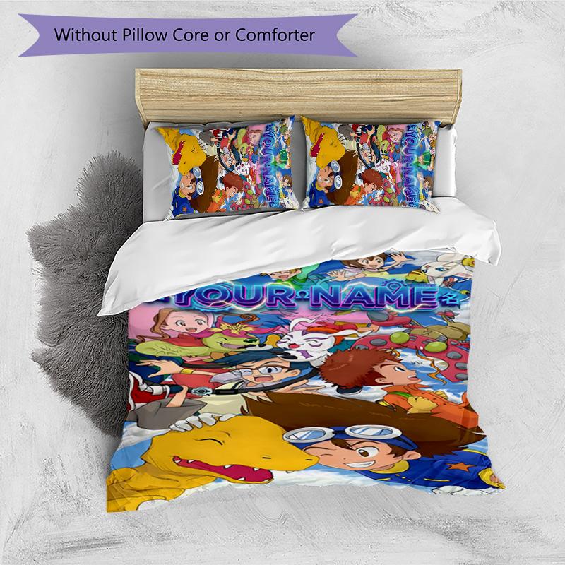3pcs Digimon Cover Set - Personalized Name, HD Printed Bedding with 1 Cover and 2 Pillowcases - Perfect for Home Decor, Easy Care