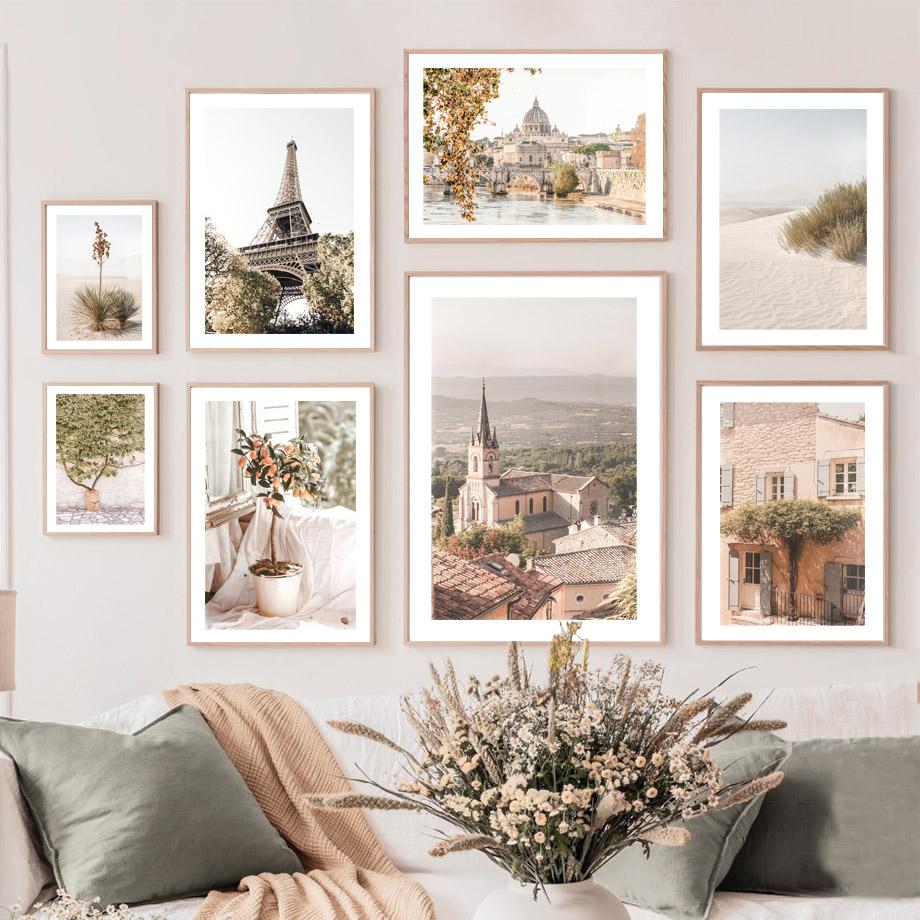 Французская деревня, белая пустыня, апельсиновое дерево, скандинавские постеры и принты, Париж, Рим, настенная живопись на холсте, украшение для дома, гостиной