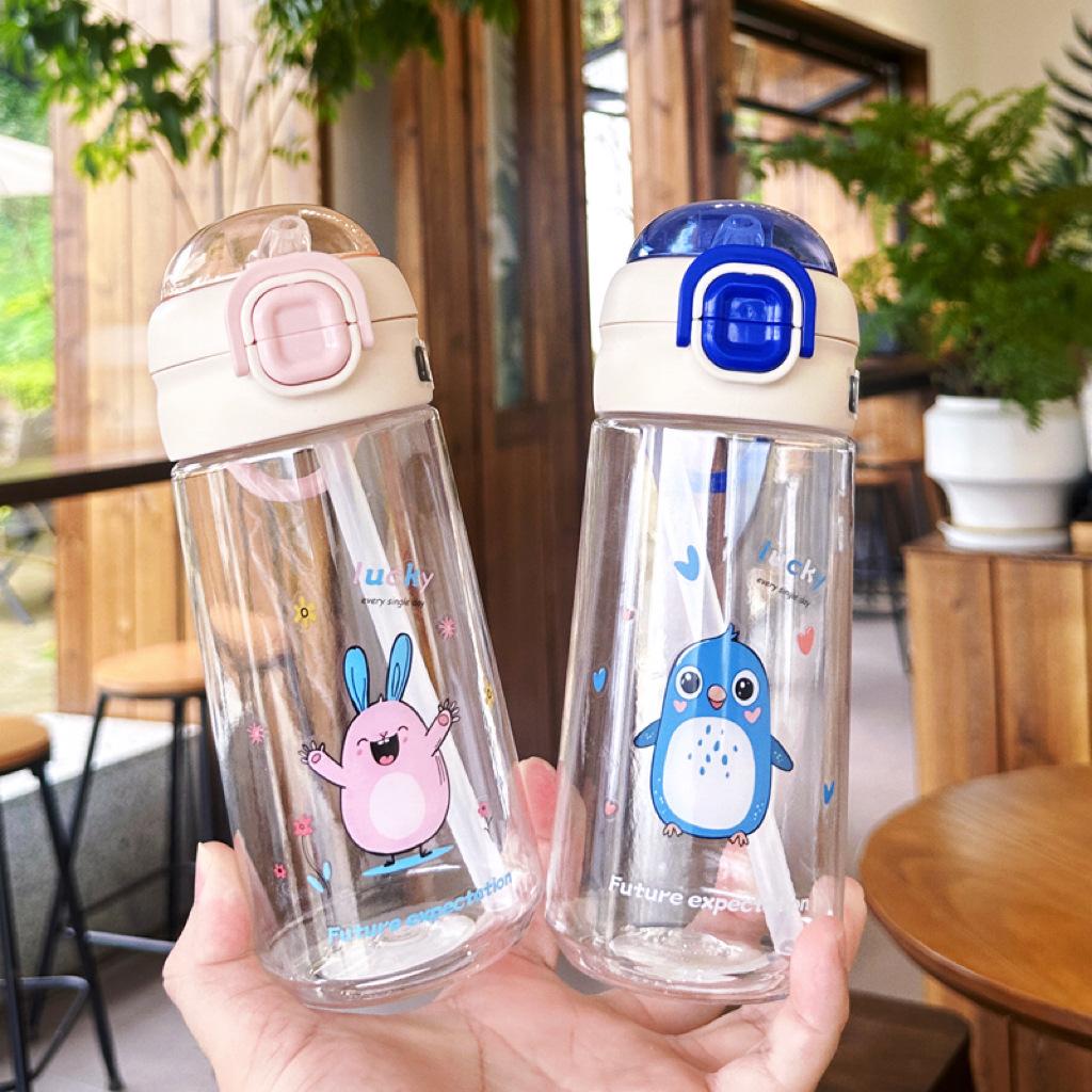 Water bottle summer high value straw children cute easy hand water cup student portable cartoon double drink outdoor sports cup