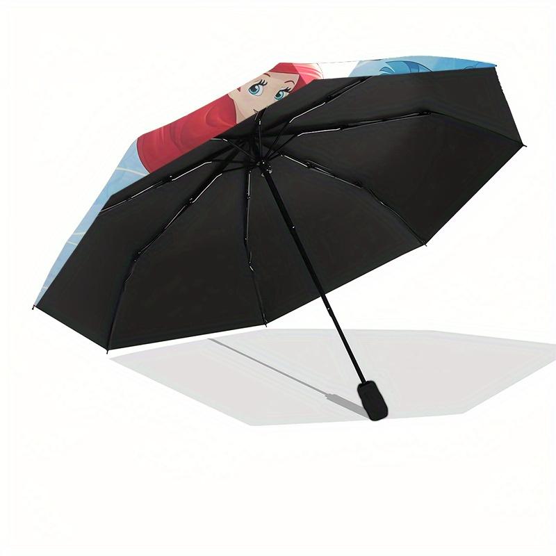 Disney Mermaid,Flounder,Sebastian Manual Opening and Closing Umbrella, 29-Rib Reinforced Folding Design, Lightweight