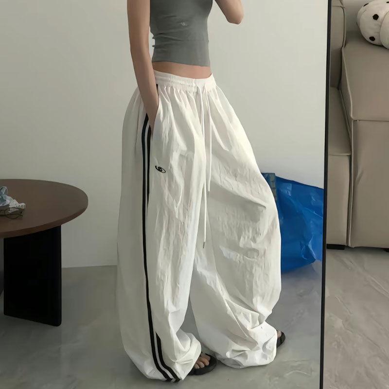 Винтажные полосатые брюки Harajuku, женские большие корейские модные брюки-карго, мешковатые черные спортивные повседневные спортивные штаны в стиле Харадзюку