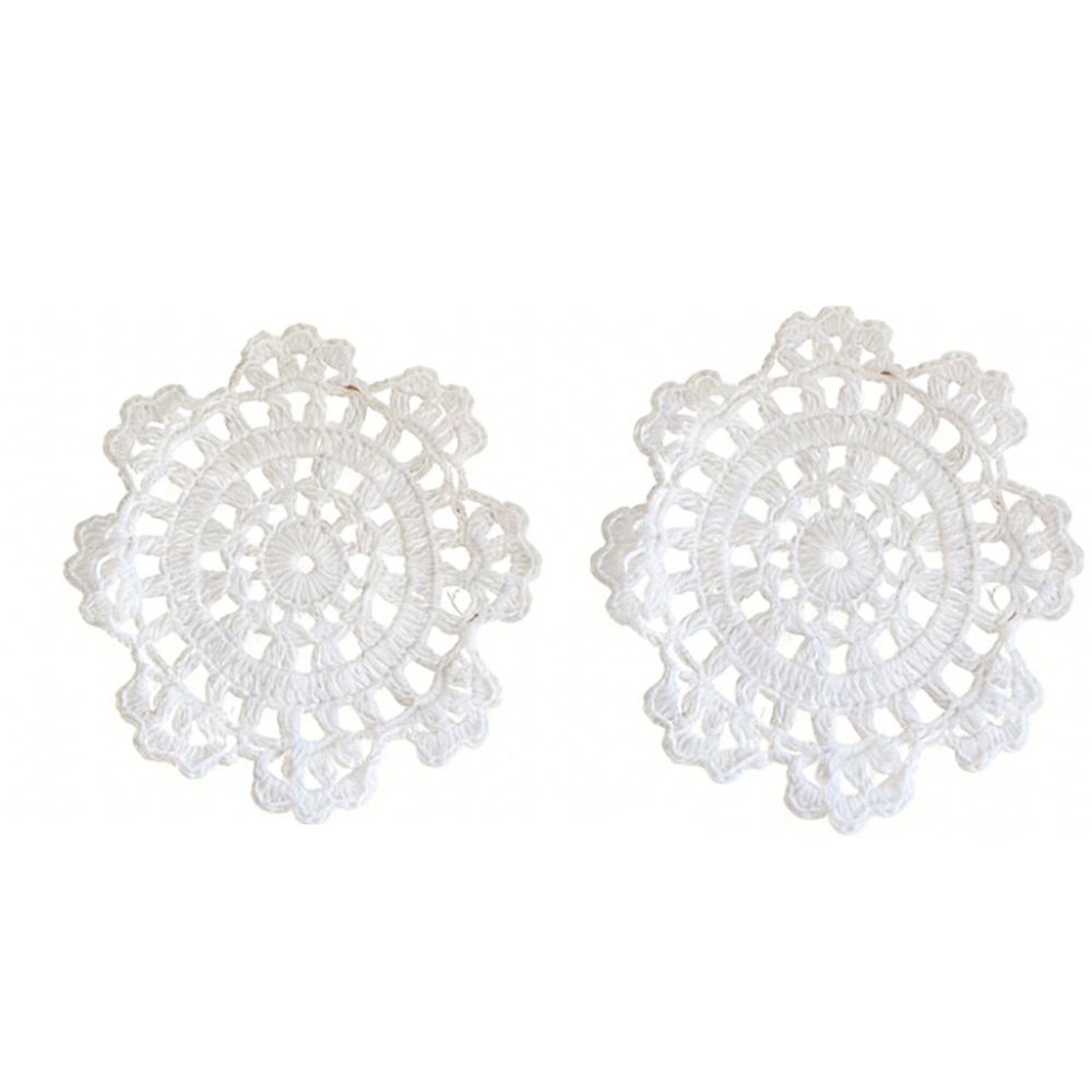 2/4Pcs Knitted Texture Lace Floral Coasters Vintage Round Woven Placemats Coffee Table