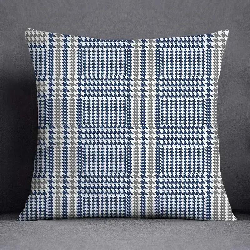 Blue-Gray Geometric Patterns Double-Sided Printed Pillow Cover Short Plush Suitable Living Rooms Bedrooms Throw Cushion Cover