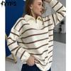 Женская мода повседневная осень-зима полосатый принт длинный рукав поло воротник свитера