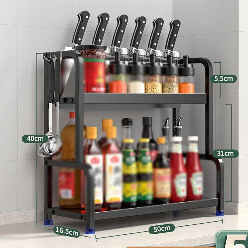2/3Layer Kitchen Storage Shelf Stainless Steel Seasoning Jar Spice Storage Rack Chopsticks Knife Shelf Bar Organizer Accessories