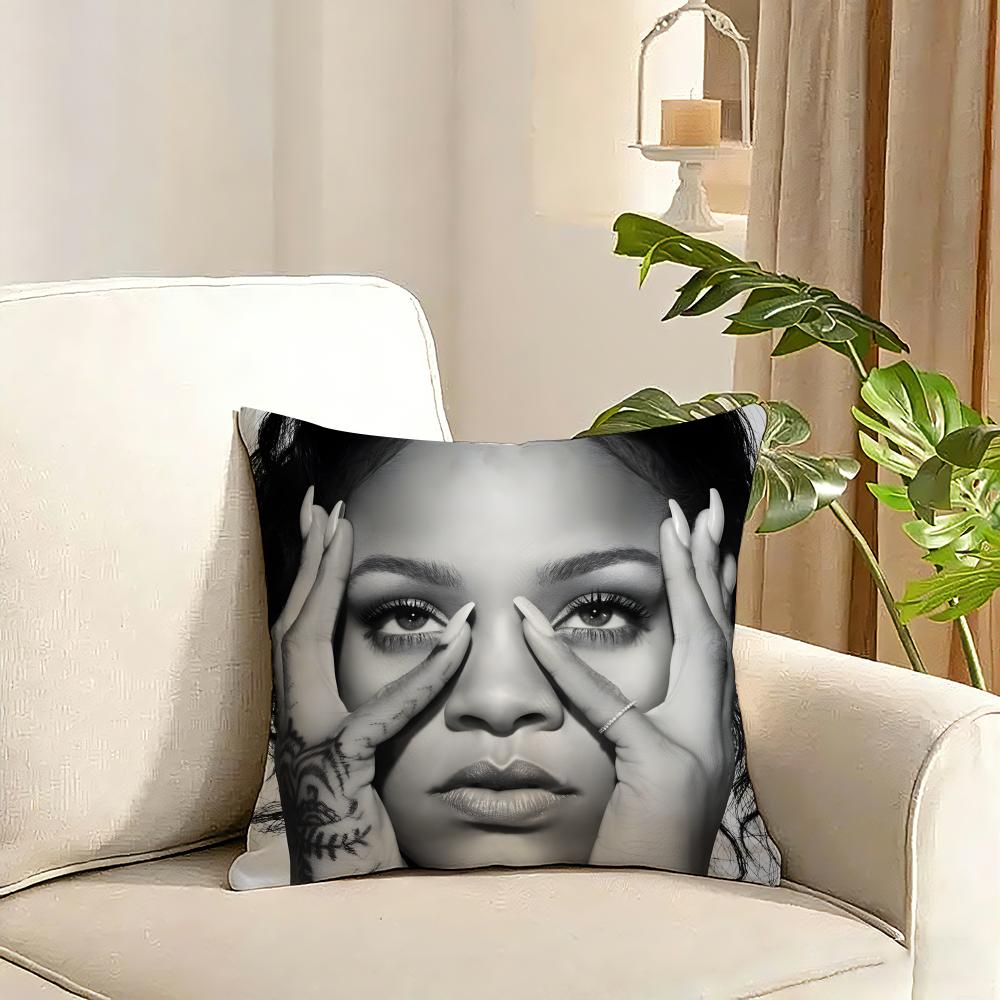 Rihanna Cushion Cover Reversible Plush Pillow Cover Soft Fluffy Home Decor for Sofa Bedroom