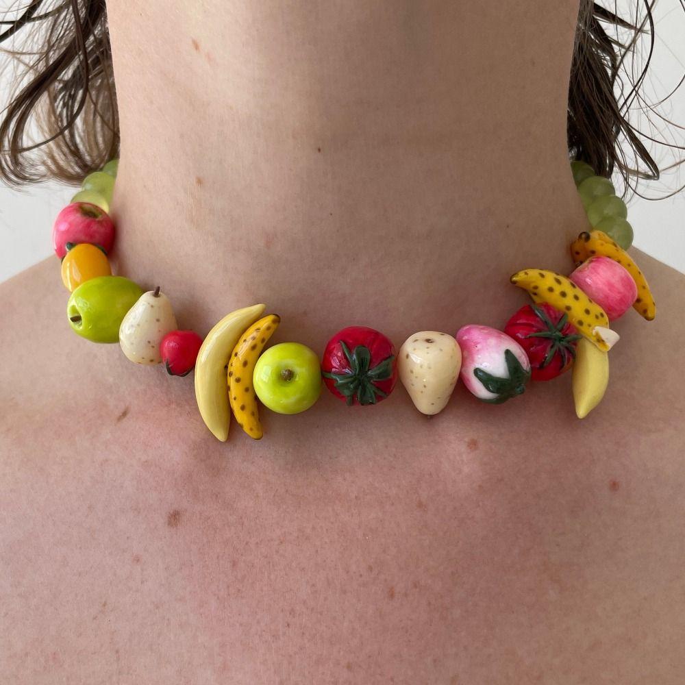 Colorful Beads Beads Fruit Necklace Stackable Fruits Bracelet Fun Necklace Bracelet Set Beach