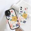 Slim Skin Feeling Cartoon Flowers Soft Silicone PU Leather Cover Phone Case for iPhone Samsung Huawei Honor Xiaomi Redmi OPPO Realme Vivo