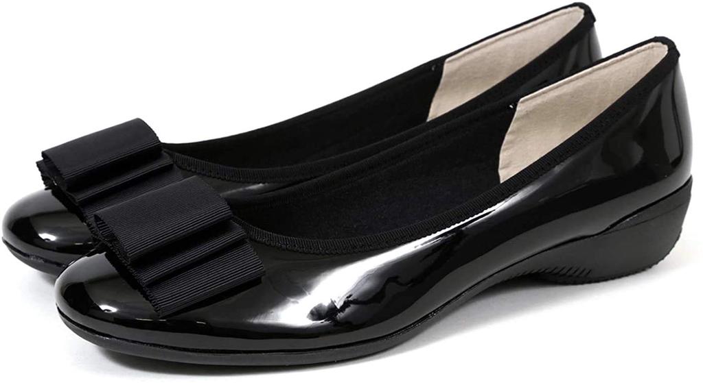 Neue Ar He AC Pumps Made In Japan 3E Width Enamel Satin Ribbon Low Heel Black [Akiriko] 23.5cm