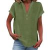 Women's Fashion Casual Solid Colour V-Neck Short Sleeve Button Split Shirt T-Shirt Top