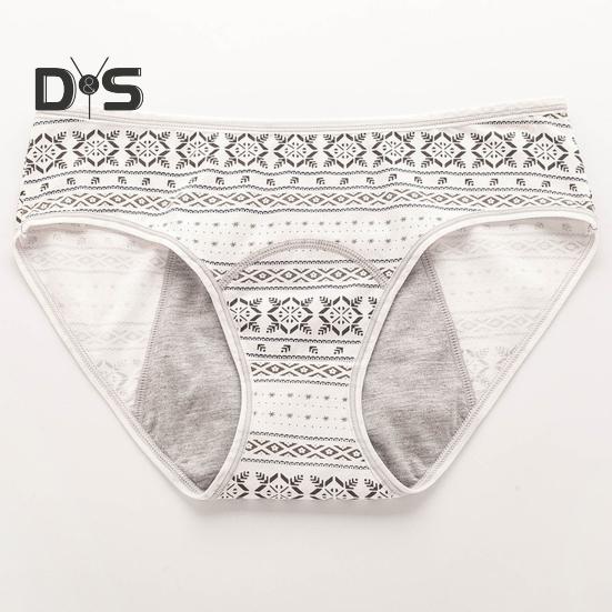 Women Panties Geometric Print High Waist Seamless Elastic Period High Absorbency Prevents Leakage Briefs Menstrual Underpants Daily Wear Sleep