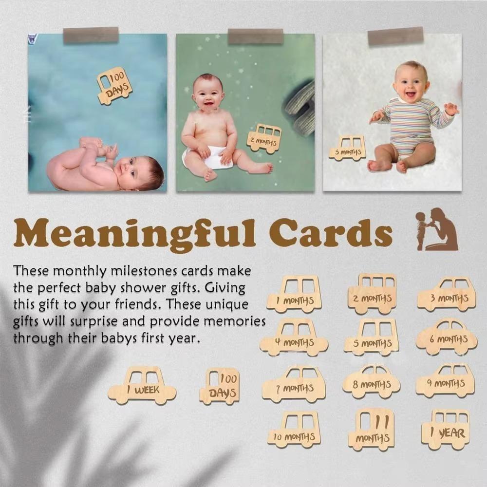 14pcs Cute Wooden Memorial Cards Handmade Baby Growth Cards  Baby Birthing Gift