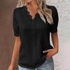 Summer Women's V-neck Lace Print Irregular Ruffle Light Casual Street Style Solid Color T-shirt Tops