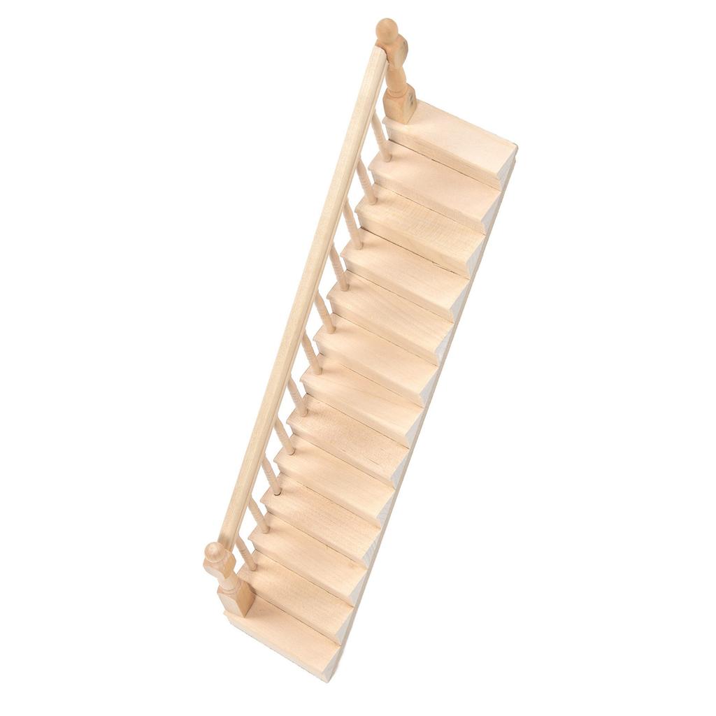 Кукольный домик Лестница Глянцевые Закругленные Углы Березовый Материал Сделай Сам Vivd Симпатичная 1 12 Масштаб Миниатюрная Лестница для ПоделокЛево