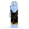 1PC Black French Bulldog Bust 750ml Color Plastic Sports Water Bottle Leakproof Flip Straw Lid For Sports Office Home Use