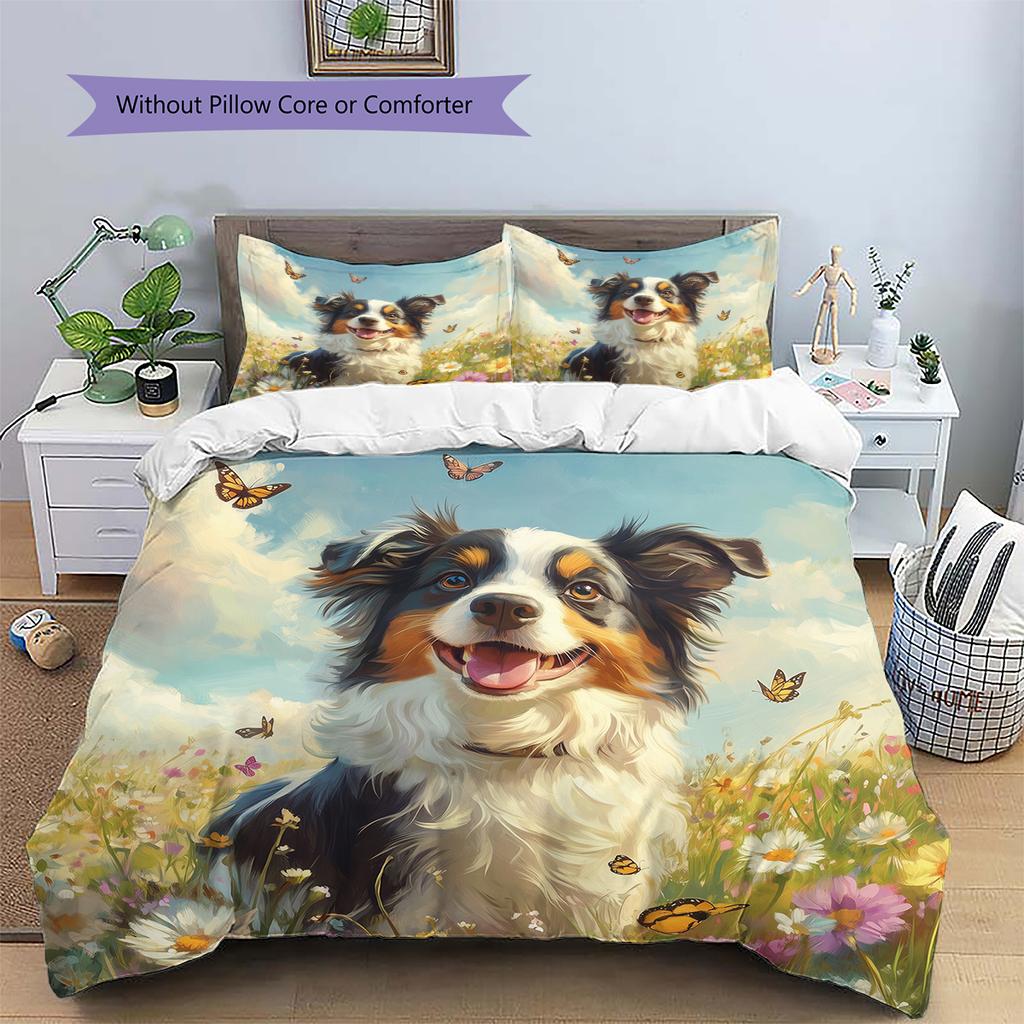 Australian Shepherd dog Pattern Bedding Home Decoration Birthday Gift (1 * duvet cover + 2 * pillowcase, without core)