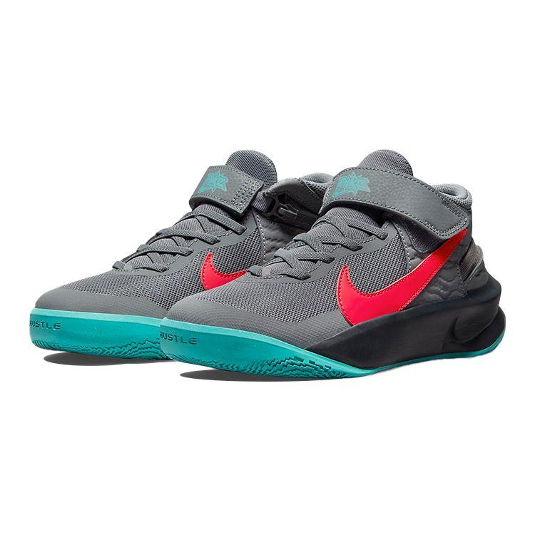 Nike Team Hustle D10 FlyEase GS Smoke Grey Washed Teal Siren Red Детские кроссовки Темно-дымчато-серые DD7303-008