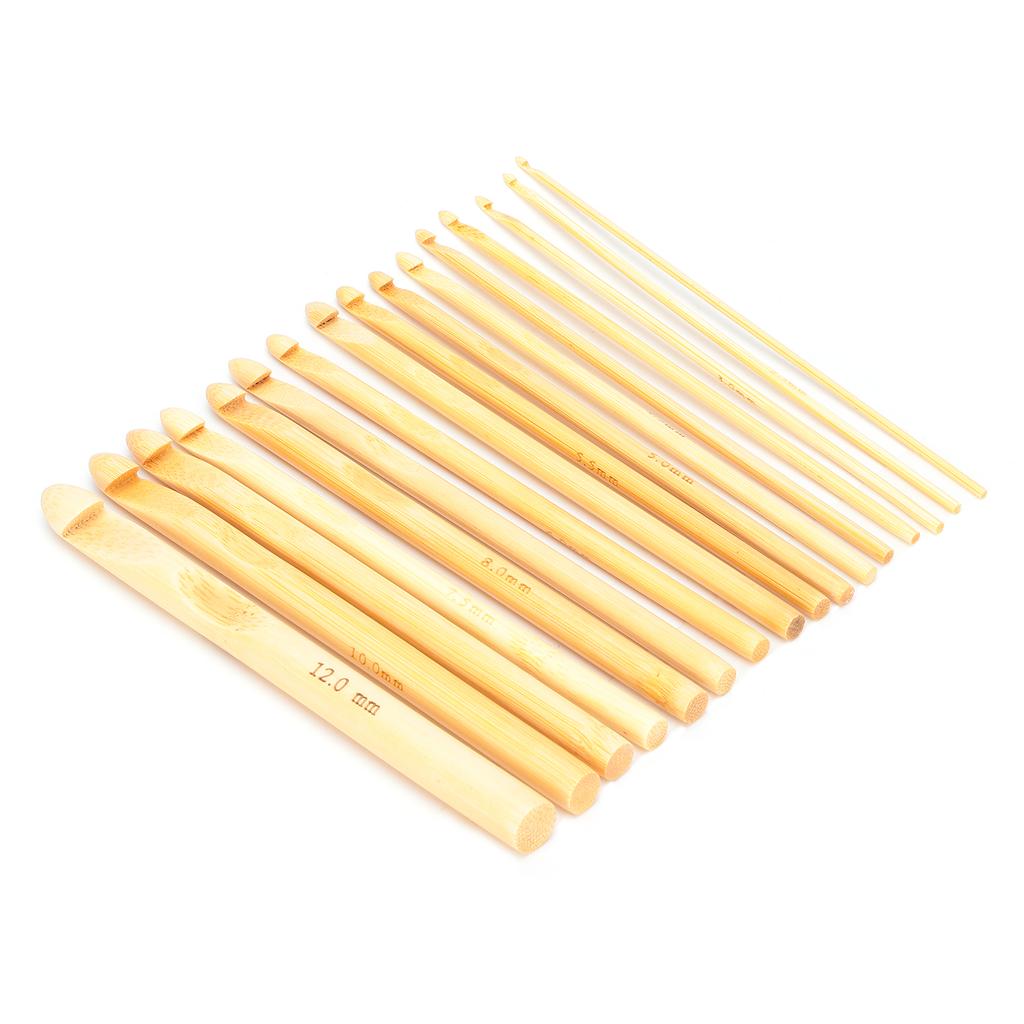 16pcs Bamboo Crochet Hooks Knitting Needle Weaving Tools Accessory for Beginner