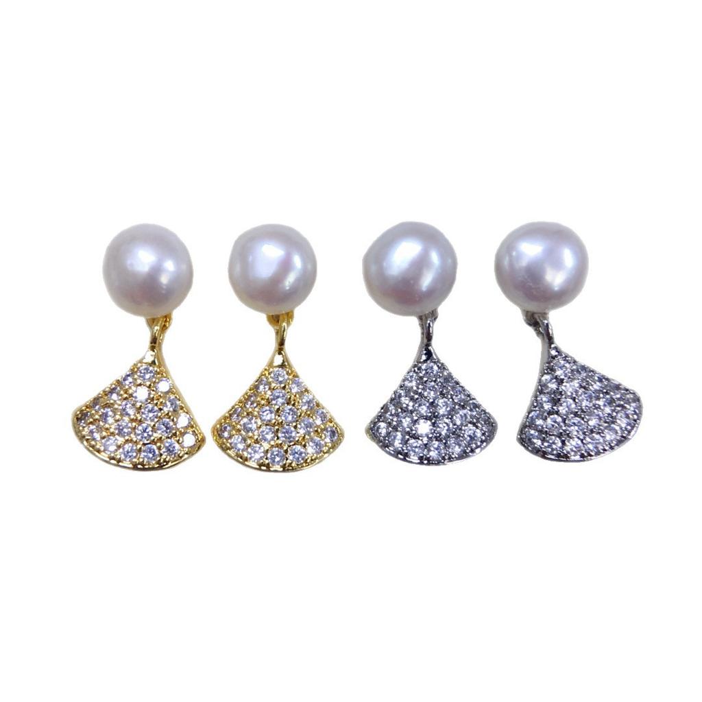 Natural freshwater pearl earrings, exquisite and simple small dance skirt, micro inlaid zircon pearl earrings, women's gift