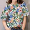 Летний топ с круглым вырезом и цветочным узором с 3D-принтом, модная повседневная женская футболка с коротким рукавом