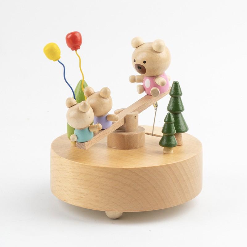 Wooden Music Box Carousel Train Decor Handcrafted Gift Birthday Home Decoration