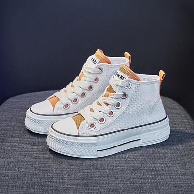 Женские летние высокие парусиновые туфли с дышащей сеткой на толстой подошве для ходьбы, дизайнерские повседневные кроссовки