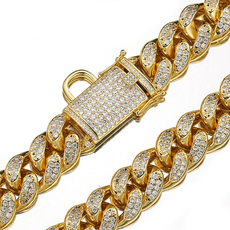 Luxury 18mm Stainless Steel Gold Chain Dog Collar with Solid Pattern