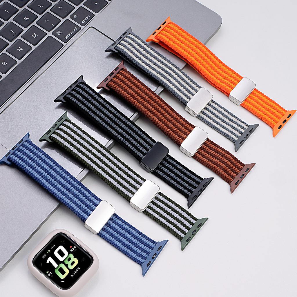 Подходит для Apple Watch с магнитной застежкой из плетёного нейлона, четырехполосный двухцветный нейлоновый ремешок для часов