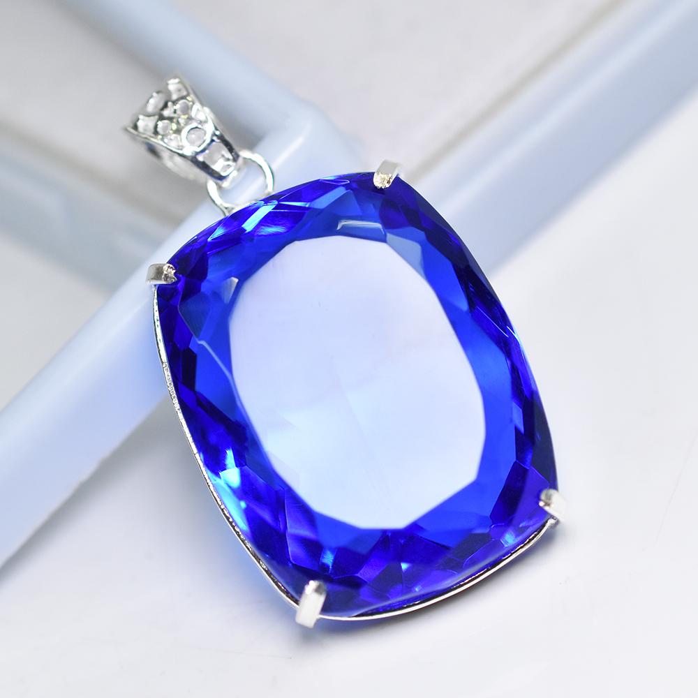 AAA++ CERTIFIED 141.7 Ct Sapphire 925 Sterling Silver Blue Gems Cushion Pendant MY-PD-126-NS