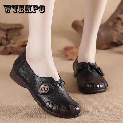 Женские весенние и осенние кожаные туфли в национальном стиле на мягкой подошве, большие размеры, нескользящие одинарные кожаные туфли на плоской подошве