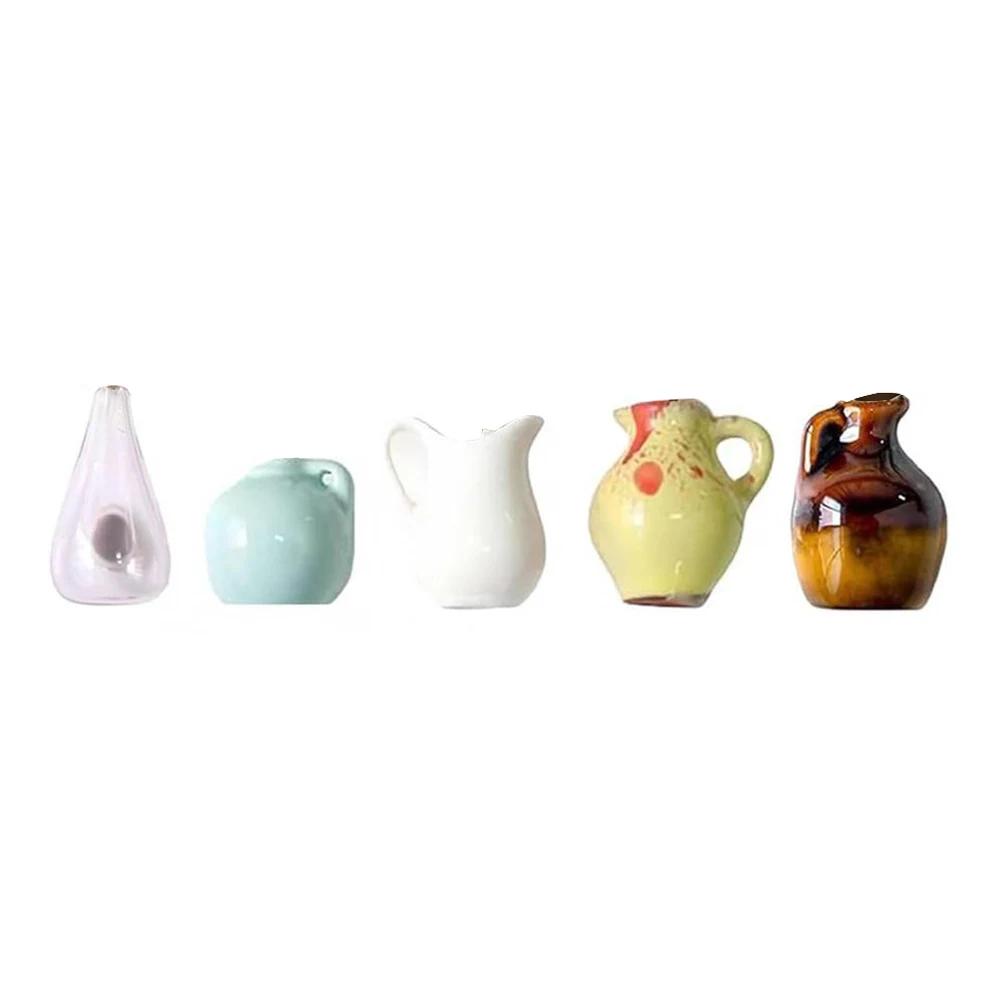 5-14pcs/Set Mini Ceramics Vase Fridge Magnets Label Mini Bonsai Magnet Button Potted Simulation Flower Vase Refrigerator Message