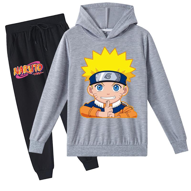 Толстовки с капюшоном «Наруто» в стиле аниме, повседневный детский спортивный костюм унисекс, детский пуловер с капюшоном с длинными рукавами и мультяшным принтом, толстовка, брюки, брюки