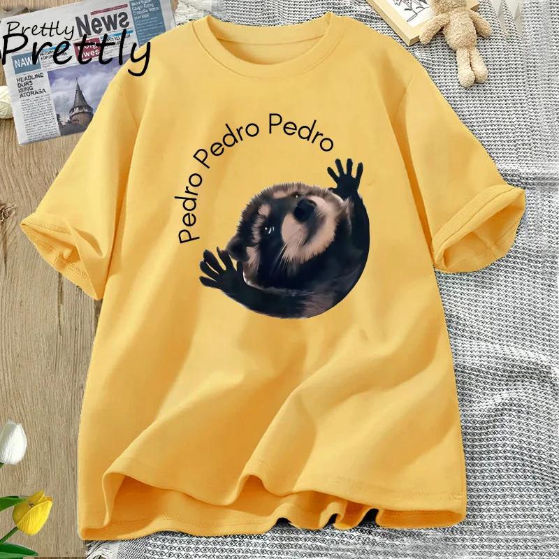 Pedro Raccoon Tshirt Funny Trash Panda Dancing Meme Graphic T Shirts Women Animal T-shirt Cotton Short Sleeve T-Shirts Women’s